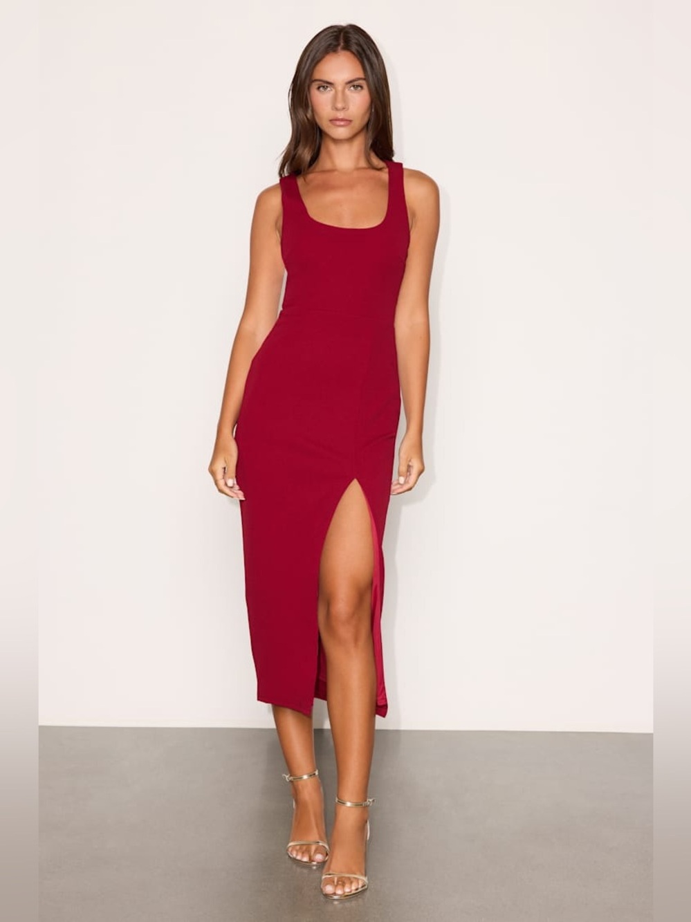 NWT Lulus Sultry Elegance Wine Red Cutout Bodycon Midi Dress Size Small
